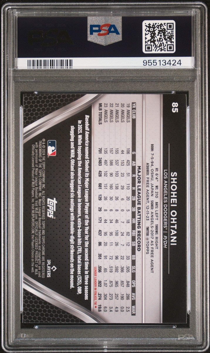 Graded 2024 Topps Chrome Black Shohei Ohtani #85 Baseball Card PSA