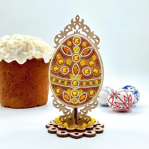 DIY Easter egg embroidery kit with beads on Wood base for Home Decor & Gifting - Picture 3 of 11