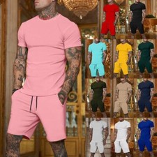 Men's Summer Outfit 2-Piece Set Sweatsuit Short Sleeve T Shirts  Shorts Set Hot