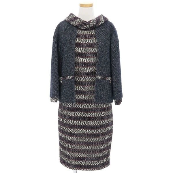 Abito donna CHANEL a righe taglia 38 blu navy lana tweed originale