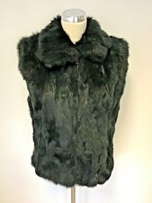 Black Saks Fifth Avenue Dark Green Dyed Rabbit Fur Zip Up Gilet Size M/l