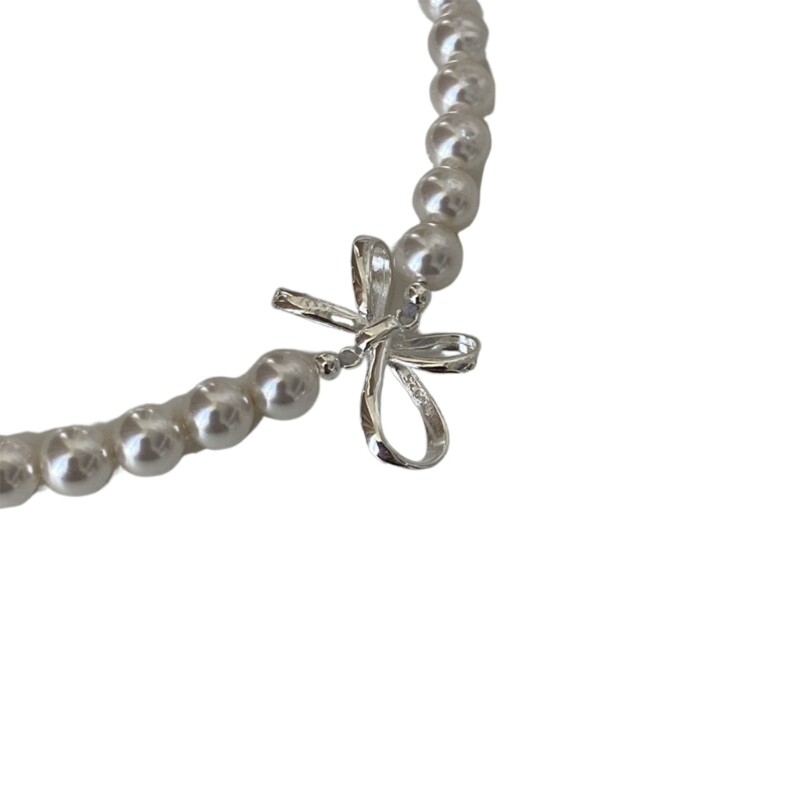 Crystal Pearls Bowknot Adjustable Collarbone Chain for Sweaters