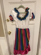 Senorita Spanish Dress Rubies Costume White With Multicolored Dress