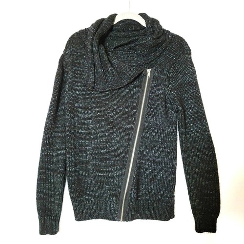Forever 21 Womens Cable Knit Sweater Asymmetric Zipper Size L Black Vintage