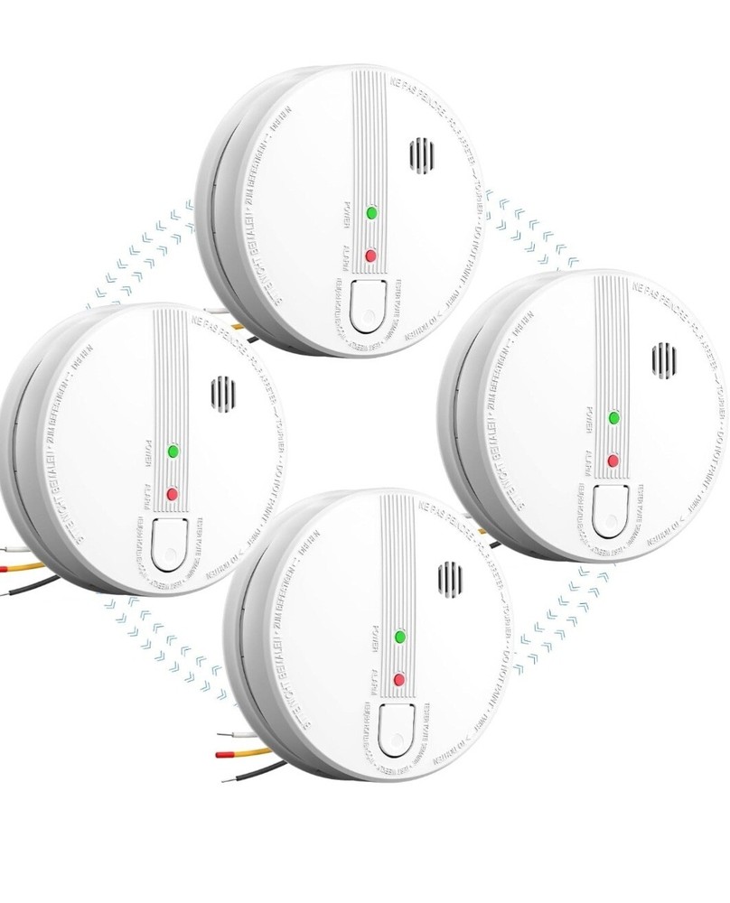 Smoke Detector Hardwired Interconnected Smoke Detectors, Smoke Alarm (4 Pack)