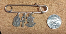 Vintage Egyptian Symbol Charm Dangle Pin Silver tone King Tut Cleopatra Ankh
