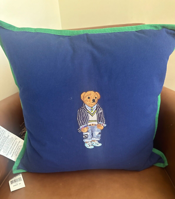 Ralph Lauren ポロベア刺繍クッション 20x20インチ NWT Polo Ralph Lauren BEAR 20”x20” PILLOW Green & Blue | eBay