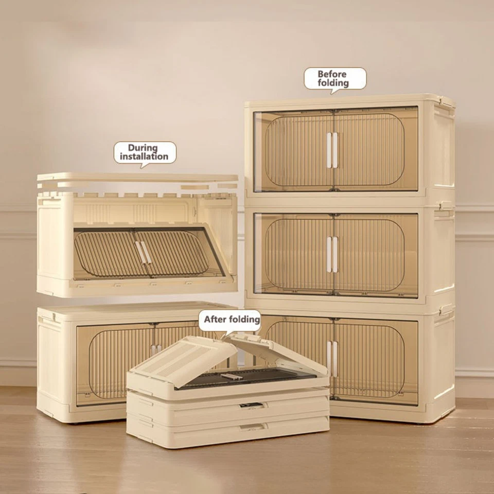 Folding Storage Cabinet 5 Tiers Collapsible Storage Bins with Magnetic Door - Image 4 of 4