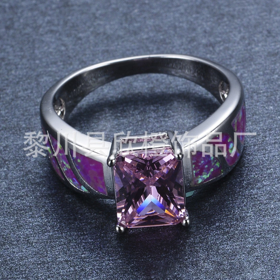 Woman Square Cut Pink Fire Opal Kunzite Gemstone Platinum Plated Ring Size 6-10 - Image 4 of 4