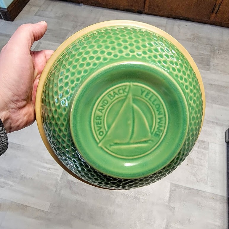Vintage Over and Back YELLOW WARE Green Mixing Bowl 9 1/4