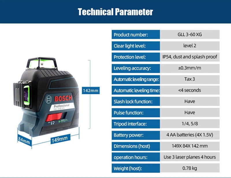 Bosch Laser Level 360 Degree GLL3-60XG High Precision Green Light 12 Line Level - Image 2 of 4