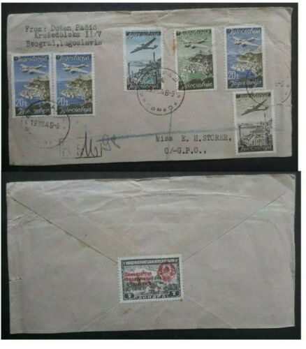 VERY RARE 1948 Yugoslavia Registd Cover ties 7 stamps canc Belgrade  - Picture 1 of 3