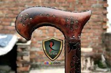 Handmade Wooden Walking Stick  Leather Carved Comfortable Cane for Men/Women