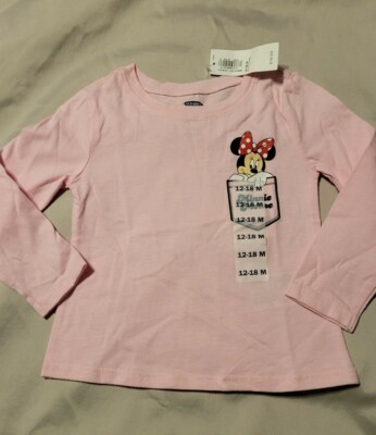 Old Navy/Disney Toddler Girl Minnie Mouse Long Sleeve Shirt, Pink,12-18  Mo,NWT