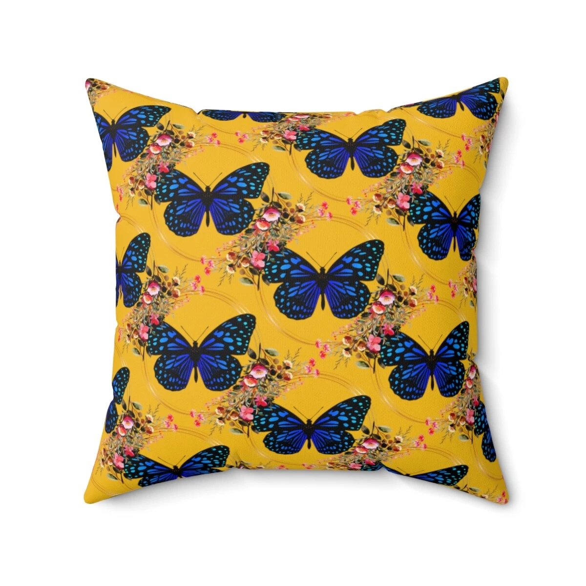 Pricless yellow and blue butterfly square throw pillows