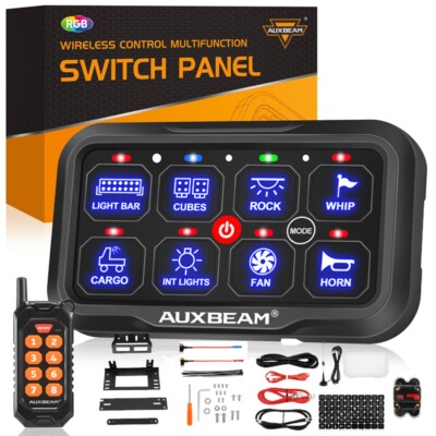 AUXBEAM 8 Gang On/ Off/ Remote Switch Panel Toggle Circuit Relay System Car Boat