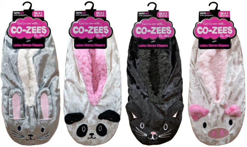 Ladies Cozees 3D Animal Sherpa Warm Fleece Lined Animal Gripper Slipper Socks Ladies Cozees 3D Animal Sherpa Warm Fleece Lined Animal Gripper Slipper Socks