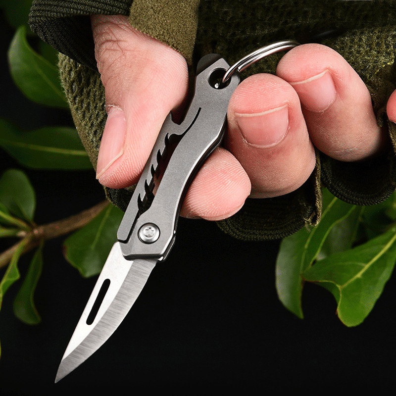 Titanium Mini Knife Keychain Folding Knife Bottle Opener Tool Outdoor Pocket EDC