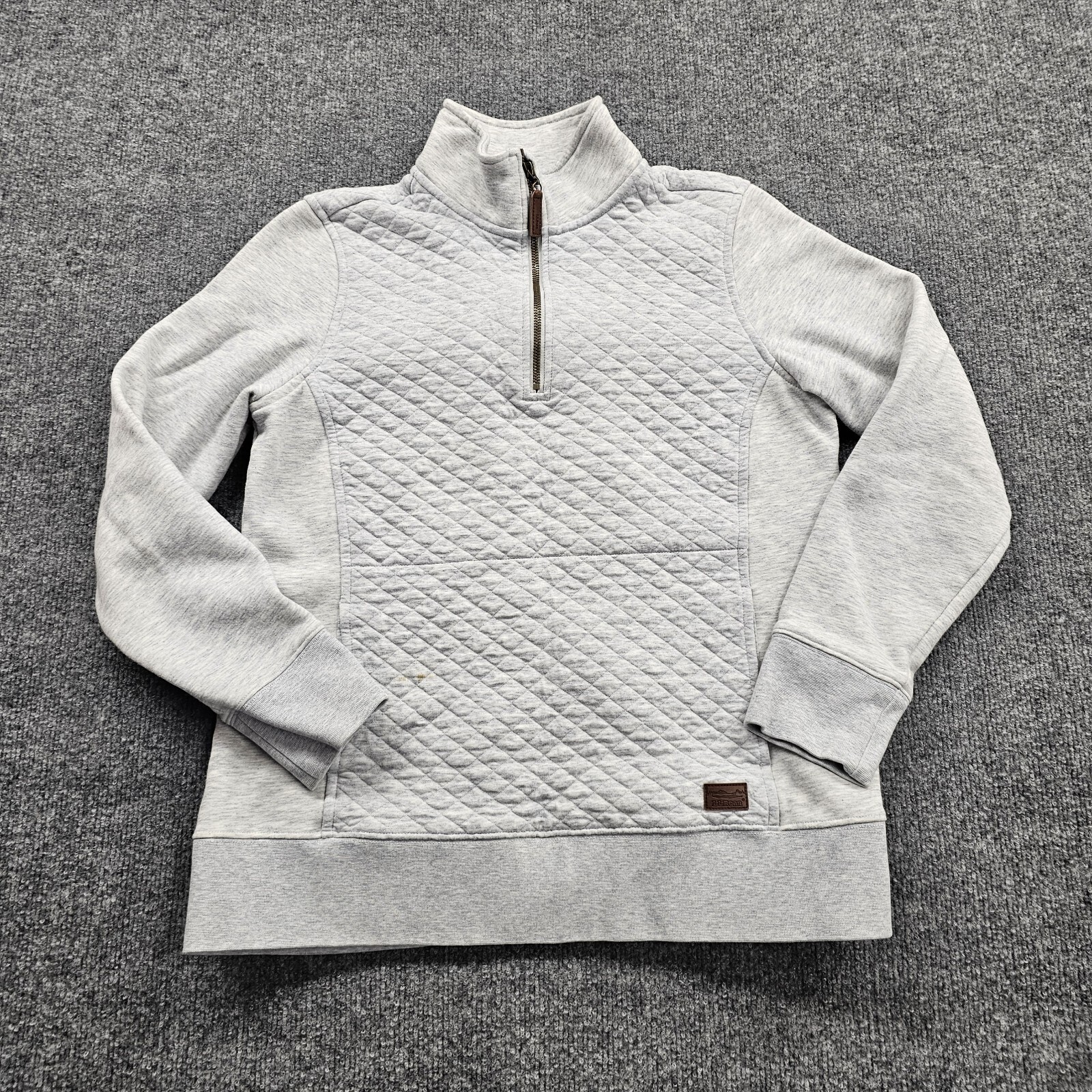 LL Bean Women's Quilted Quarter Zip Pullover M Gray Mock Neck Kangaroo
