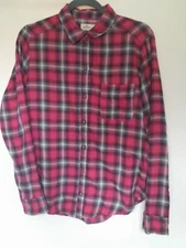 Hollister Button Shirt Women's Medium Red/pink Plaid Flannel Long Sleeve Pocket