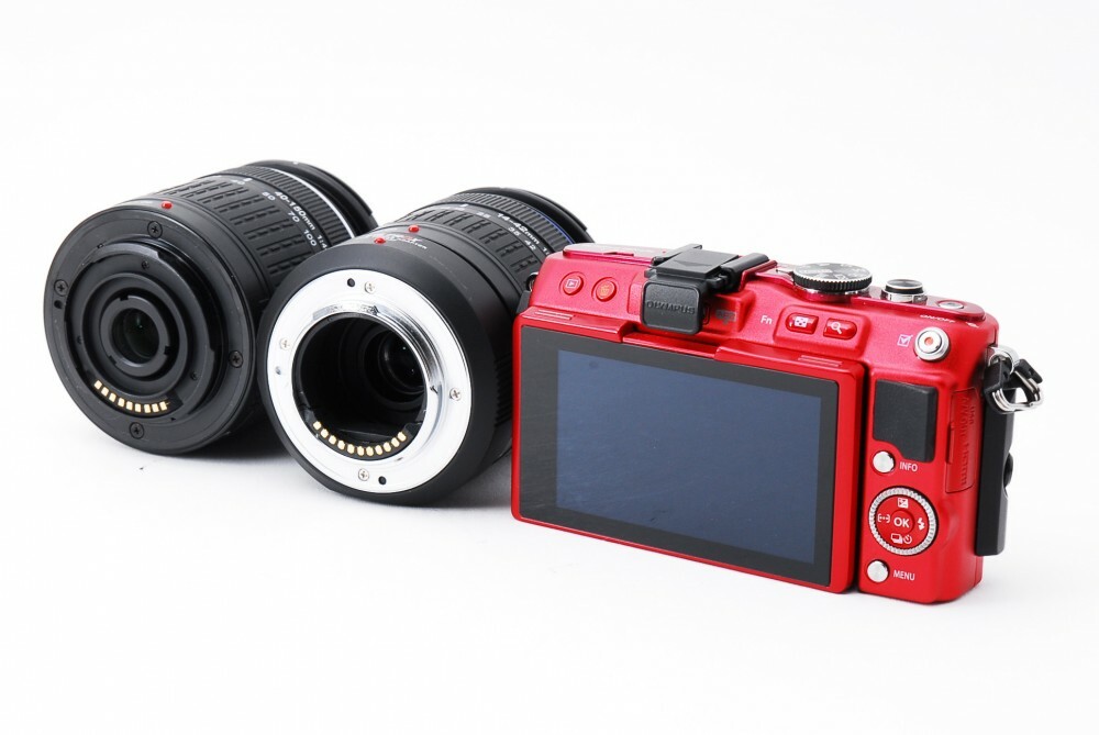 Olympus PEN E-PL6 16MP 14-42/40-150mm Lens Set Red [Exc+++] w/8GB