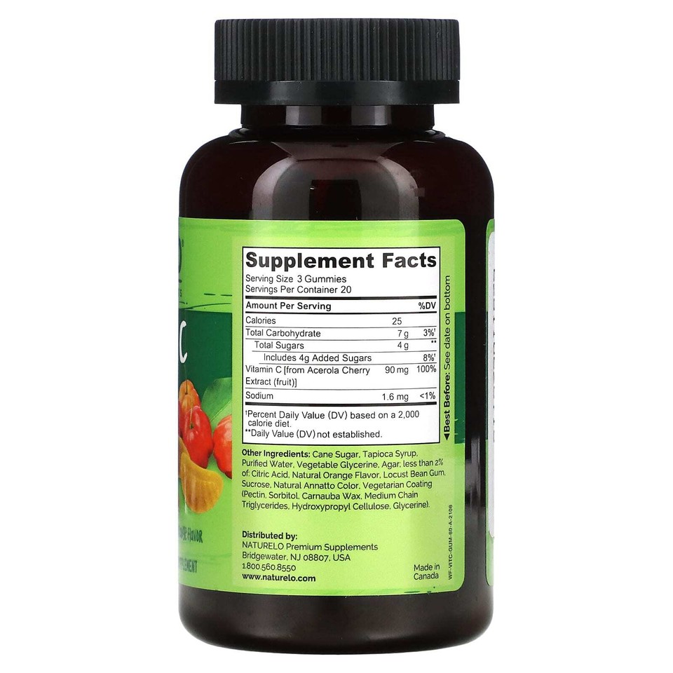 2 X NATURELO, Vitamin C, Whole Food Gummies, Orange, 60 Vegan Friendly
