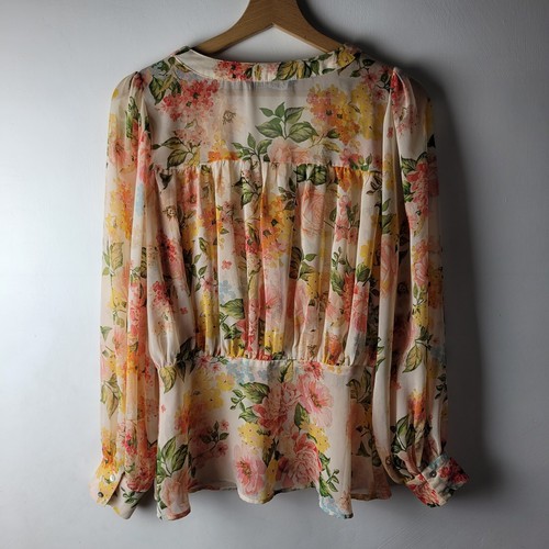 Zara Women Size S Pink Floral Peplum Sheer Puff Sleeve Blouse Casual Summer - Picture 2 of 12