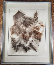M.C. Escher Photograph on Glass by Lucid Lines Ascending Art 1960 USA good+