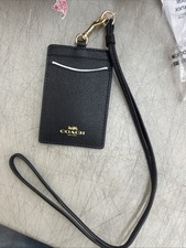 Coach F57311 Crossgrain Leather Lanyard Badge ID Holder - Black/Gold