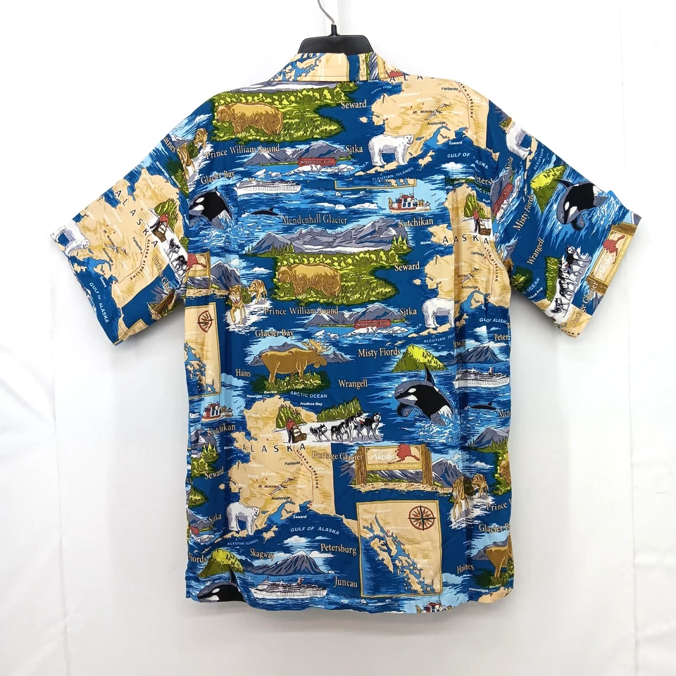 Camisa David Carey Para Hombre Grande Azul Tema Alaska Manga Corta Cuello Abotonado Foto 4 de 4