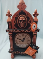 Halloween Animated Skull Clock w/ Raven Motion, Lights, Sounds Scary Goth 
