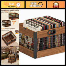 Vinyl Record Storage Crate - Wooden LP Organizer, Holds 60-80 Albums, Cube Stora