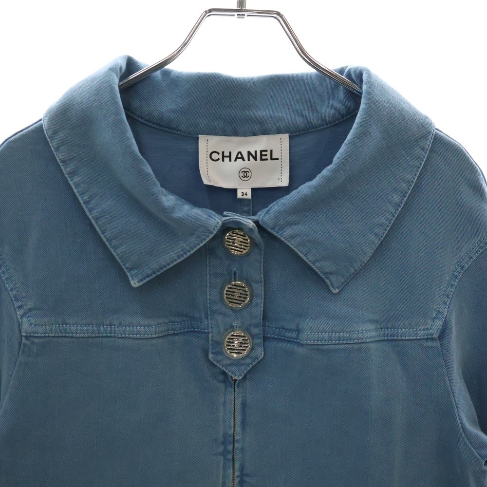 CHANEL Denim Material Coco Mark Button Zip Up Dre… - image 3