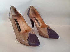 Vintage Maud Frizon Size 6.5 37 Tan Purple Flames High Heel Pumps Cone Heel