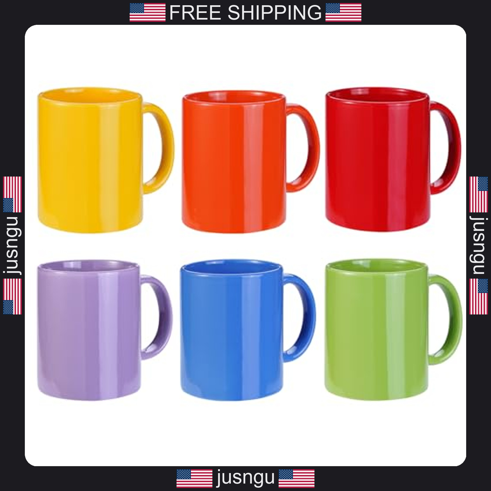 Ceramic Mug Set 6, 11.2 oz, Multi-Coloured Coffee & Tea Cups