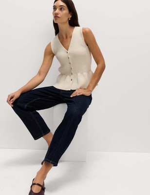 Marks & Spencer Womens Single-breasted Waistcoat in Natural - M&S