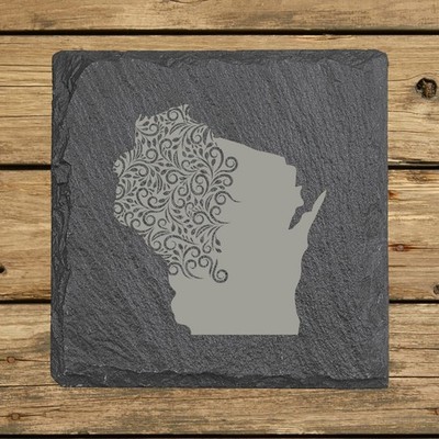 Wisconsin Slate Coasters Set of 4 | 4x4 Square Laser Etched Stone | 16 Designs