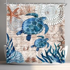 Rideau de douche 100 x 200 cm tortue de mer, ourlet alourdi...