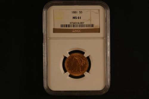 1881 S $5 Liberty Head Gold Half Eagle NGC MS 61, PQ!