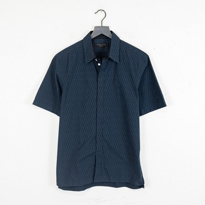 Rag & Bone NY Short Sleeve Button up Shirt Navy Geo Print size Medium