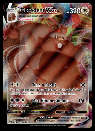 Greedent VMAX 218/264 SWSH Fusion Strike Ultra Rare Pokemon Card - NM