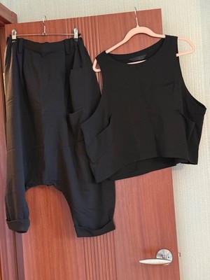 Moyuru Black Oversized Drop Crotch Overlay Balloon Pants & Top Set FREE US S/H