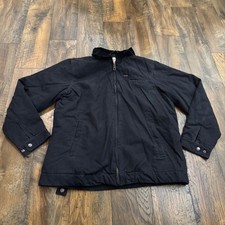 Wrangler Mens L Black Canvas Work Jacket Quilted Corduroy Lined Collar Cowboy