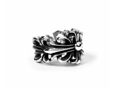 Chrome Hearts DBL FLRL CRS Double Floral Cross Silver Ring Men's