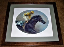 Fred Stone Signed ''SUNDAY SILENCE PAT VALENZUELA'' Framed, Matted Under Glass