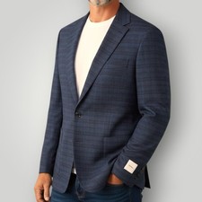 CALVIN KLEIN Mens Blazer 46R Sport Coat Two Button Suit Jacket Slim Fit Navy Blu