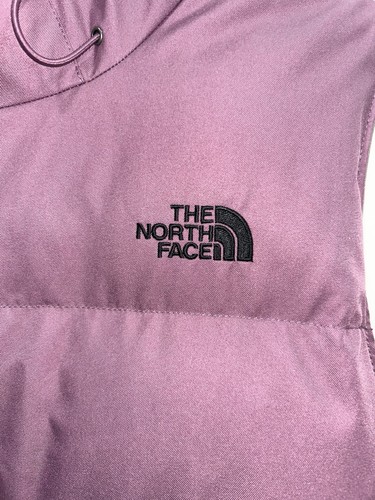 The North Face Vest Women XL Purple 550 Goose Down Quilted Puffer Jacket Fur - Picture 3 of 15