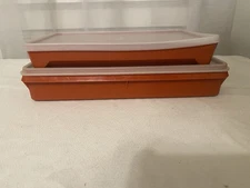 2 Tupperware 794-7 Bacon Deli Meat Keeper Container Paprika Sheer Lid Vintage