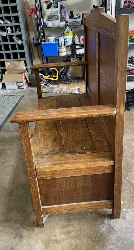 Oak Storage Bench Antique Vintage - Image 4 of 4