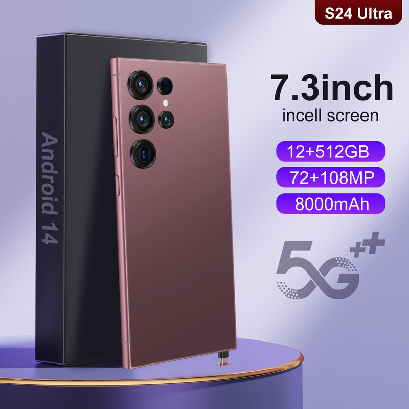 New S24 Ultra 5G Smartphone 7.3" Factory Unlocked Android Cellphones Dual SIM
